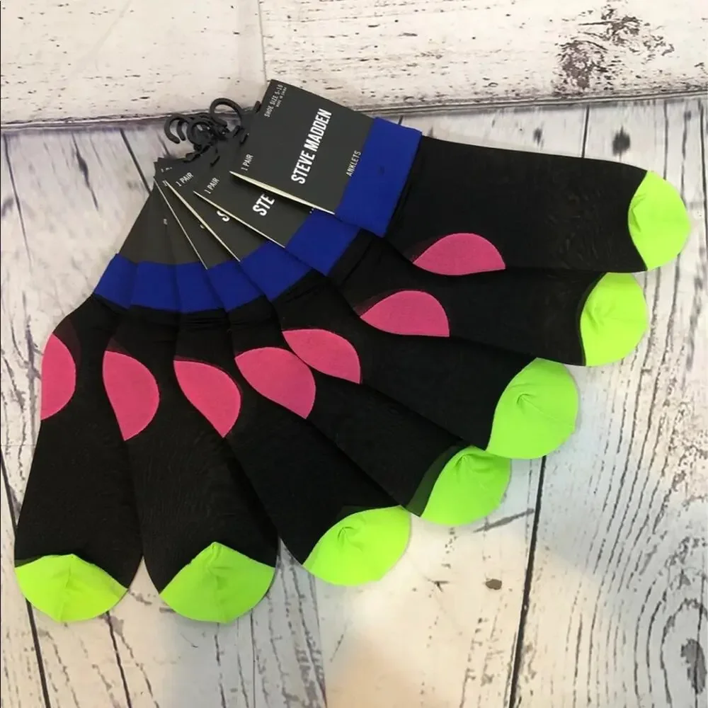 NWT Steve Madden Retro 70's  colorful Disco ankle socks 7 pairs